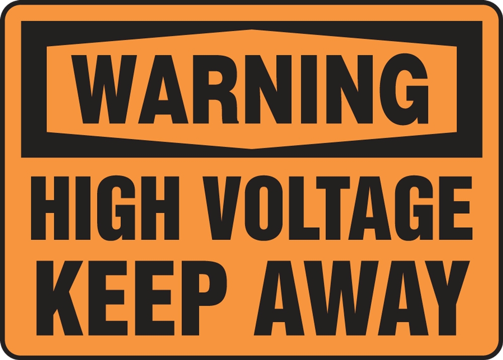 Safety Sign, Header: WARNING, Legend: HIGH VOLTAGE KEEP AWAY