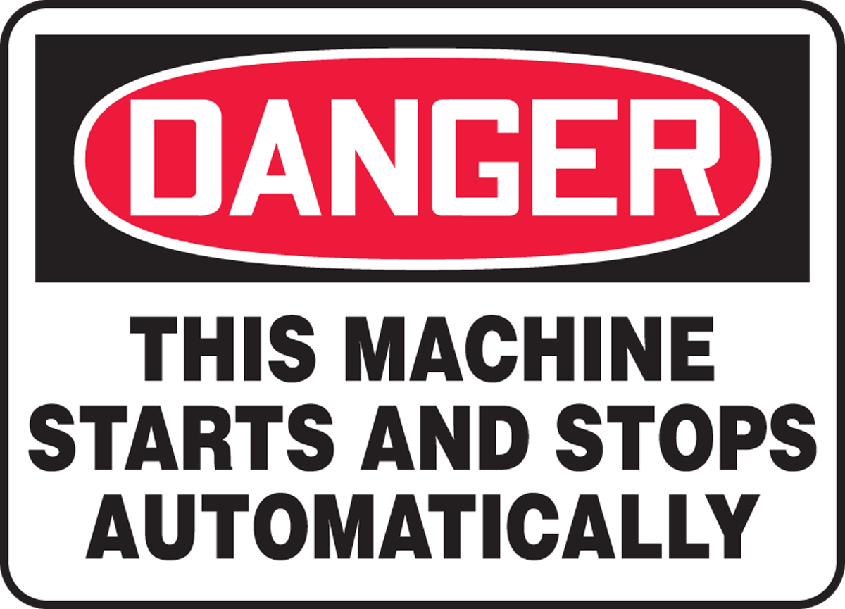 LegendDANGER THIS EQUIPMENT STARTS AND STOPS AUTOMATICALLY Red/Black on White 7 Length x 10 Width Accuform MEQM087VA Aluminum Safety Sign 