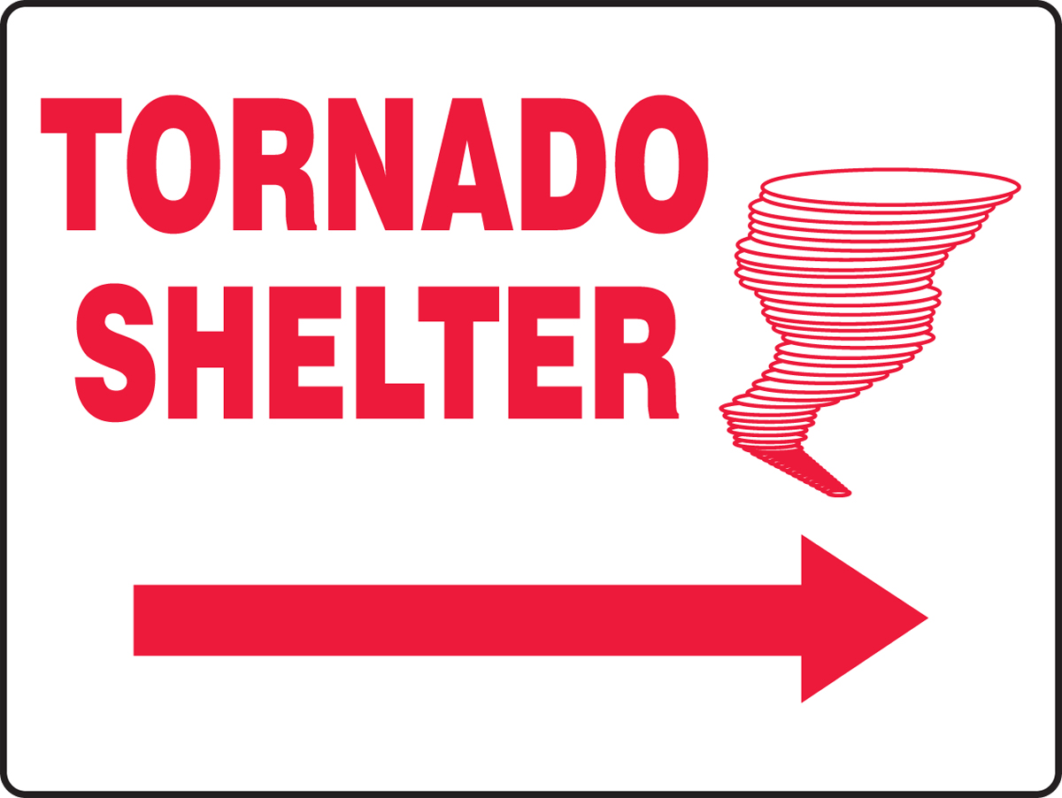 Tornado Shelter (Graphic And Right Arrow) Safety Sign MFEX518