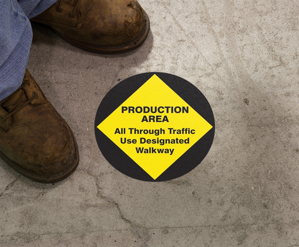 PRODUCTION AREA ALL THROUGH TRAFFIC USE DESIGNATED WALKWAY