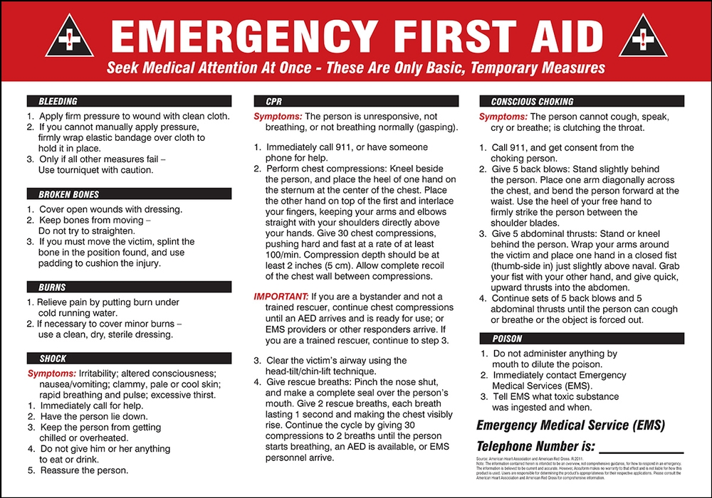 Motivation Product, Legend: EMERGENCY FIRST AID ... BLEEDING ... BROKEN BONES ... BURNS... SHOCK ... CPR ... CONSCIOUS CHOKING ... POISON ...