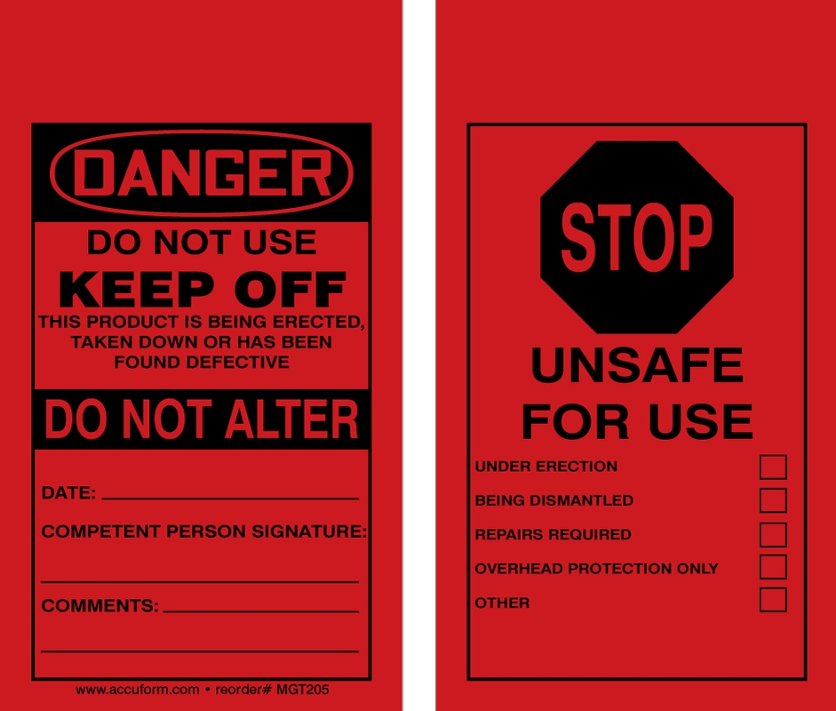 Scaffold Danger Status Tag: Do Not Use - Keep Off - This Product Is Being Erected Taken Down, Or Has Been Found Defective