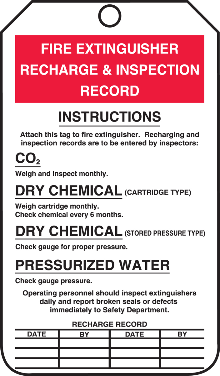 FIRE EXTINGUISHER RECHARGE AND INSPECTION RECORD