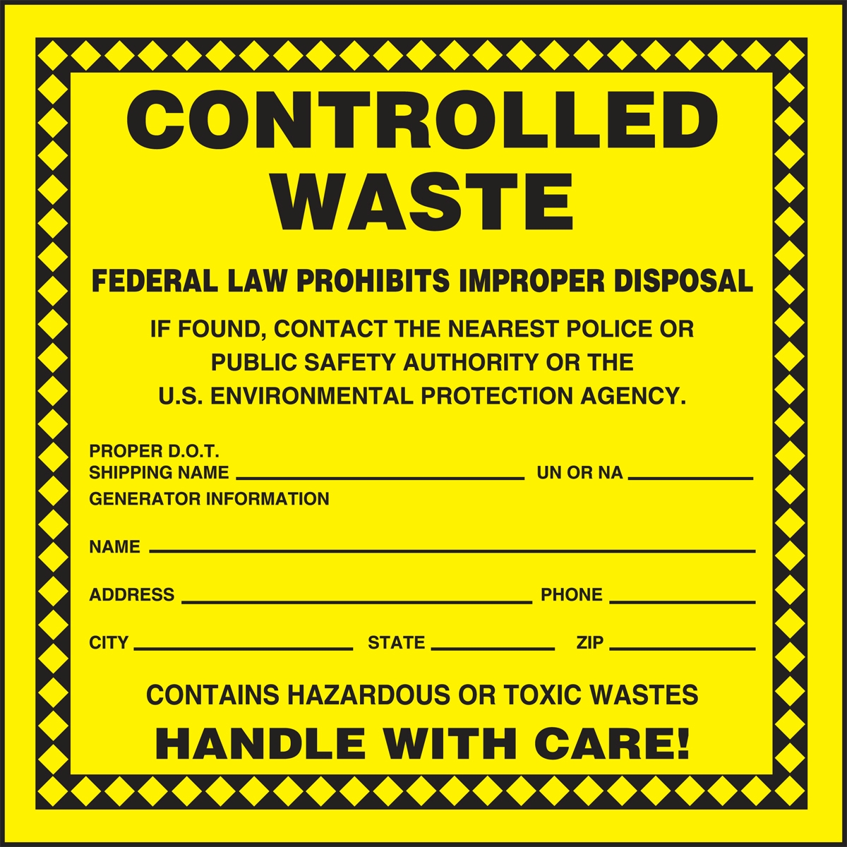 Controlled Waste Safety Label Hzw