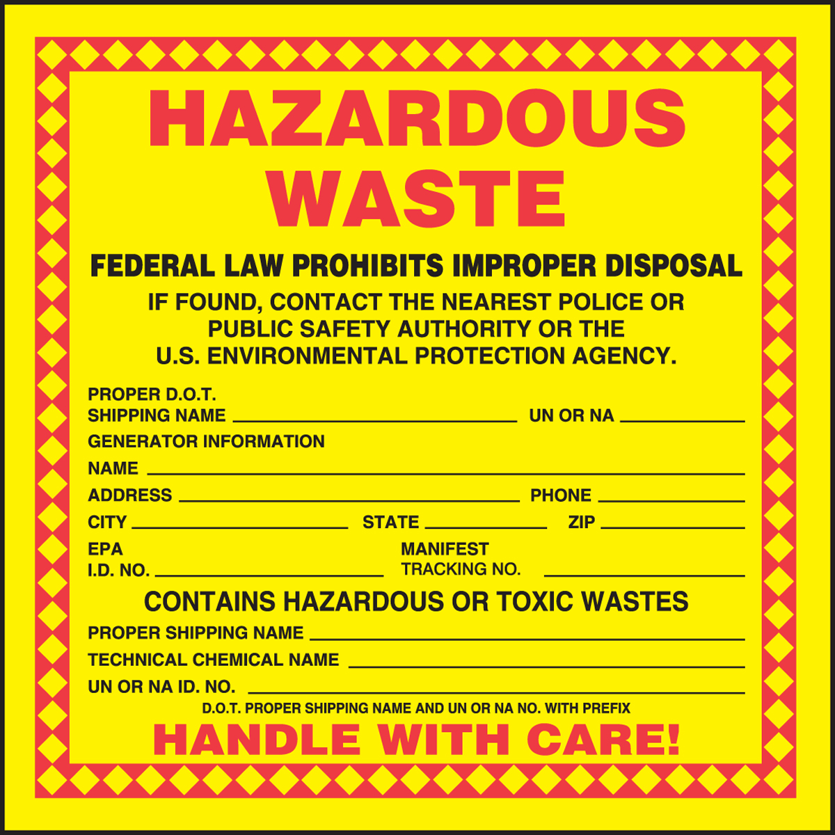 Hazardous Waste Label Hazardous Waste Technical Chemical Name