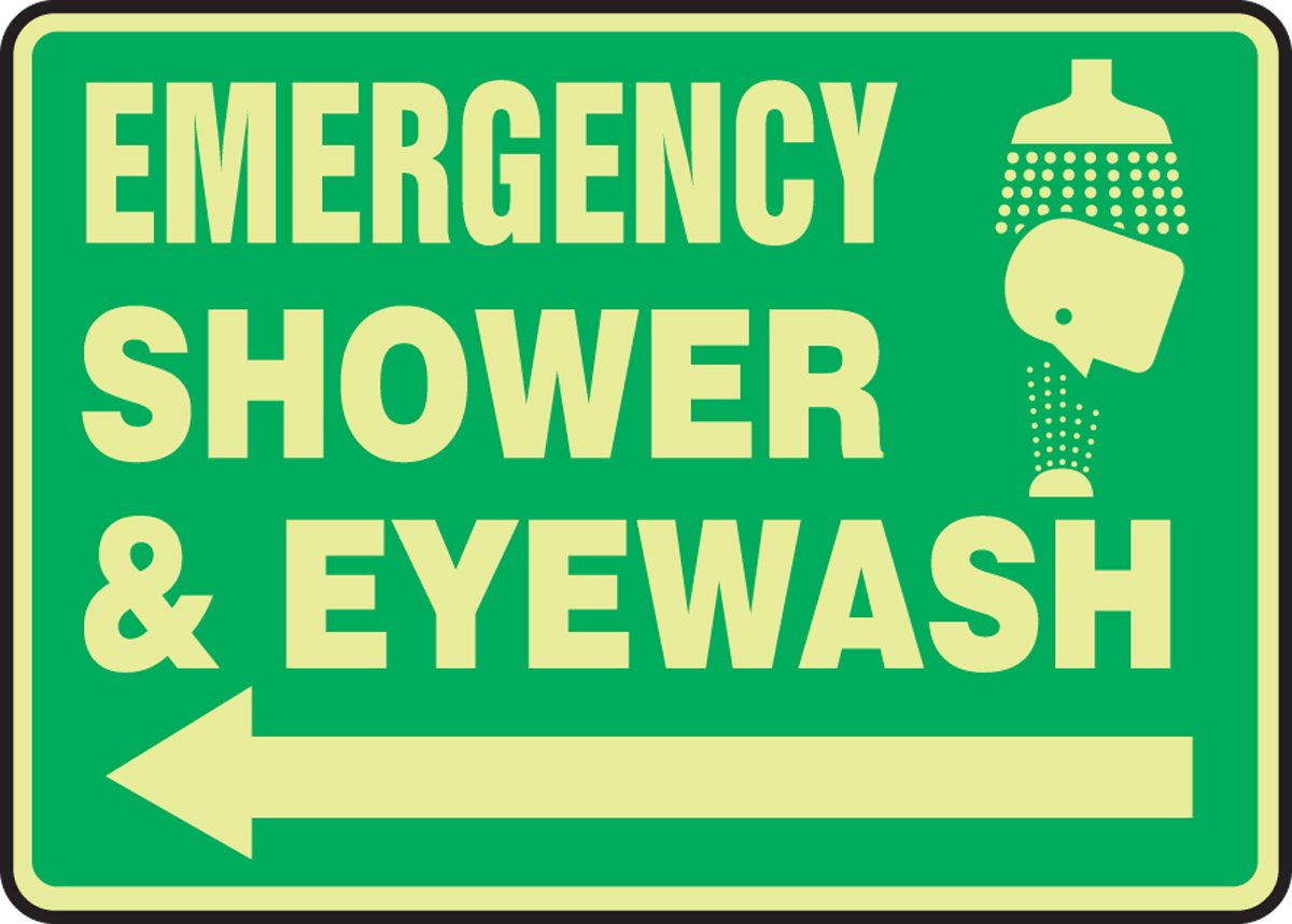 ARROW LEFT 7 Length x 10 Width with Graphic Accuform MFSD427VA Aluminum Safety Sign LegendEMERGENCY SHOWER & EYEWASH White on Green
