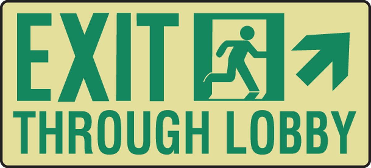 EXIT THROUGH LOBBY (W/GRAPHIC) ARROW DIAGONAL UP RIGHT