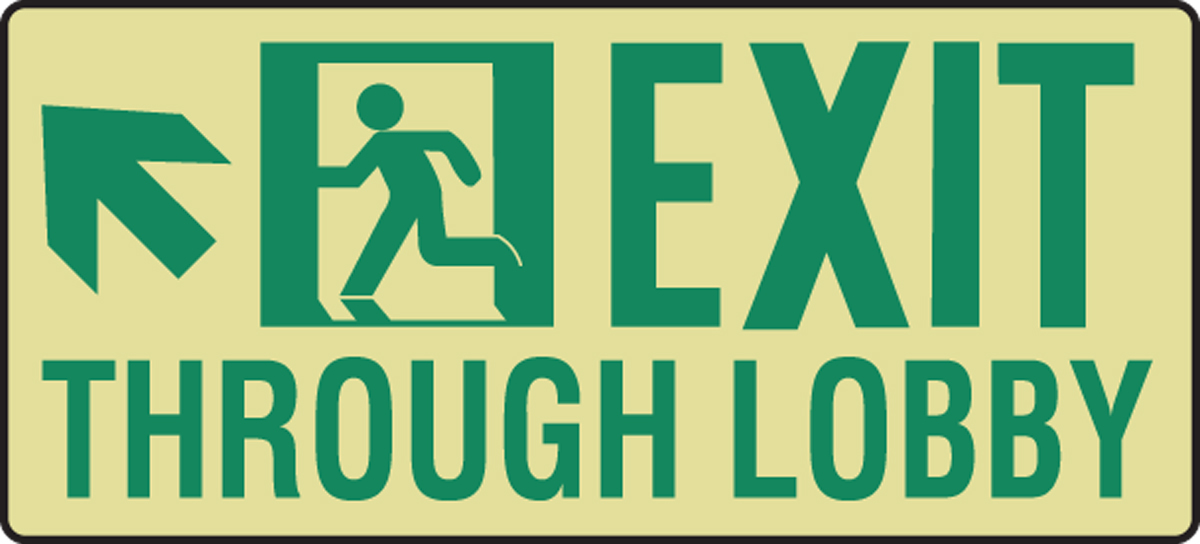 EXIT THROUGH LOBBY (W/GRAPHIC) ARROW DIAGONAL UP LEFT