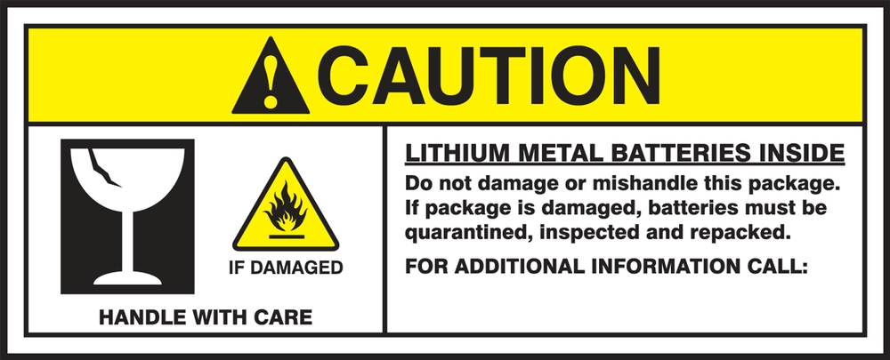 Hazardous Material Caution Shipping Labels Lithium Meta Batteries