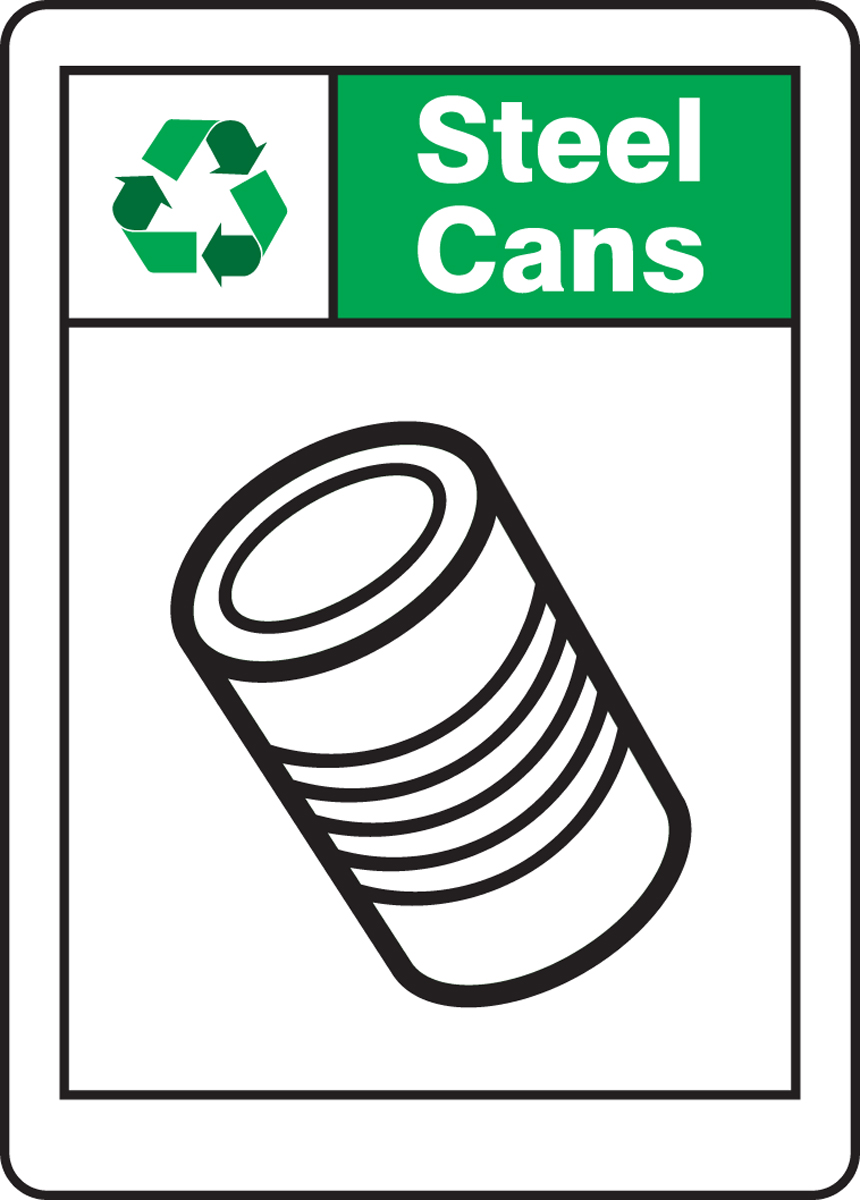 Safety Sign, Legend: STEEL CANS
