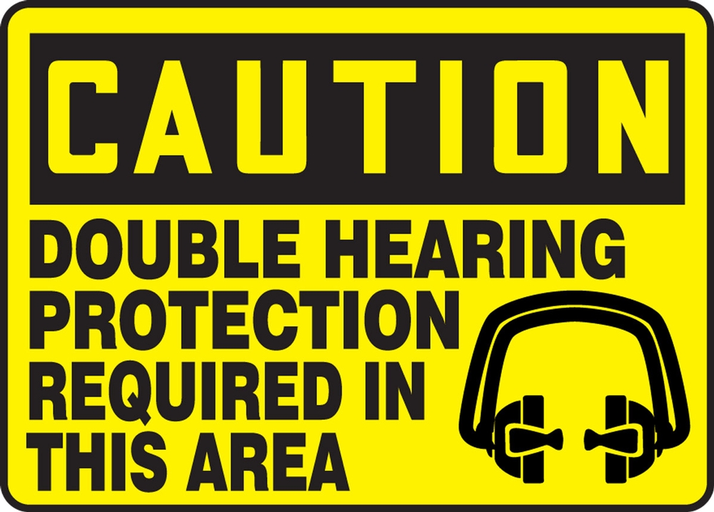 10 High X 14 Wide Black on Yellow LegendCaution: Double Hearing Protection Required SmartSign Aluminum Sign