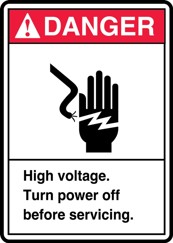 Safety Sign, Header: DANGER, Legend: HIGH VOLTAGE TURN POWER OFF BEFORE SERVICING (W/GRAPHIC)