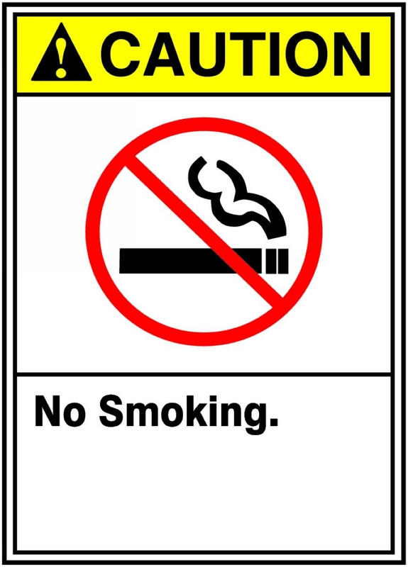Safety Sign, Header: CAUTION, Legend: CAUTION NO SMOKING