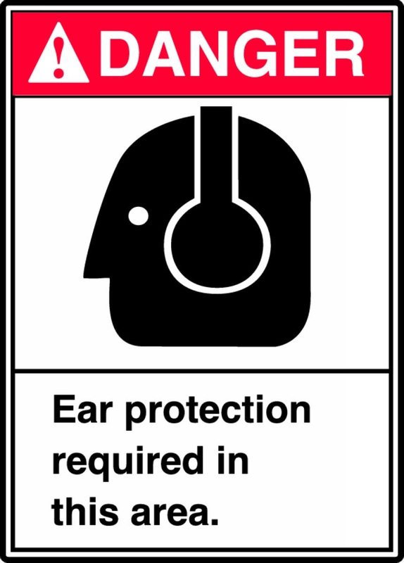 Safety Sign, Header: DANGER, Legend: EAR PROTECTION REQUIRED IN THIS AREA (W/GRAPHIC)