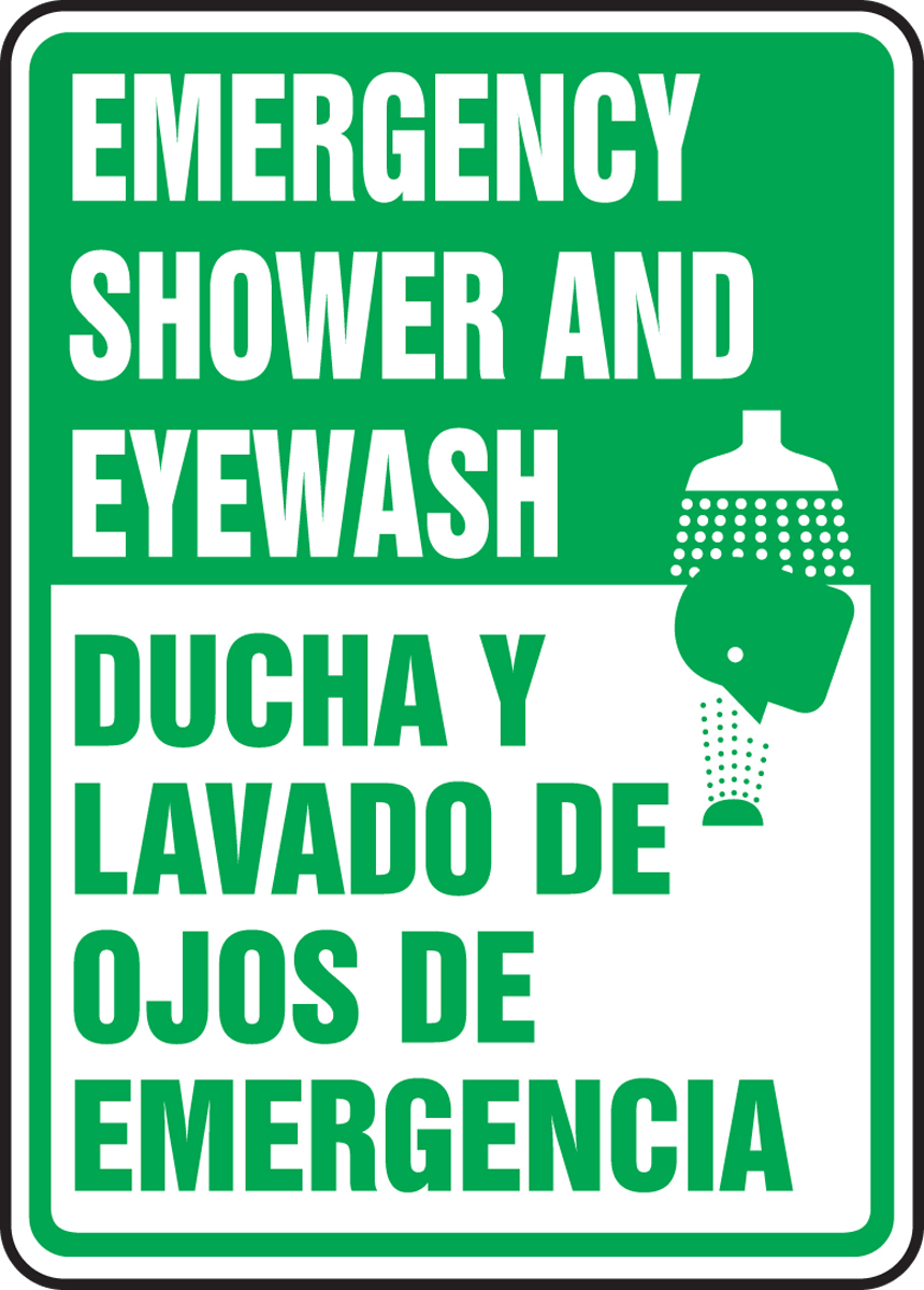 EMERGENCY SHOWER AND EYEWASH (W/GRAPHIC) (BILINGUAL)