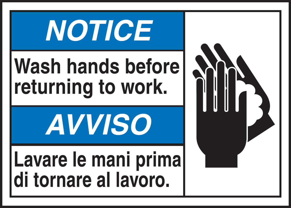 NOTICE WASH HANDS BEFORE RETURNING TO WORK (W/GRAPHIC)
