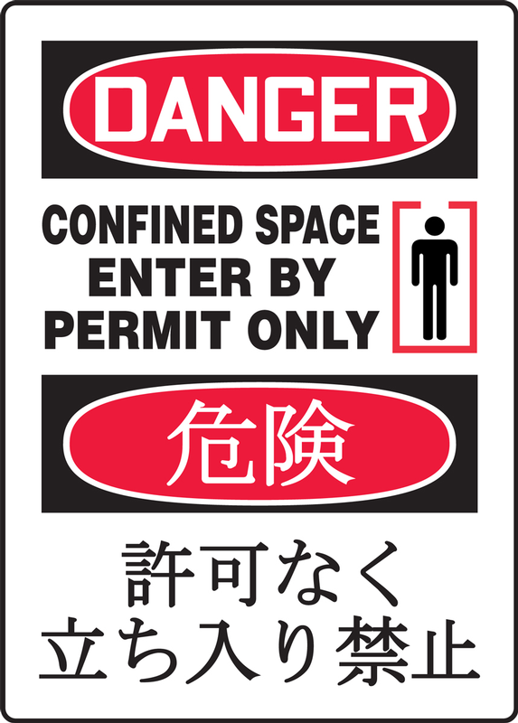 DANGER CONFINED SPACE ENTER BY PERMIT ONLY (W/GRAPHIC)