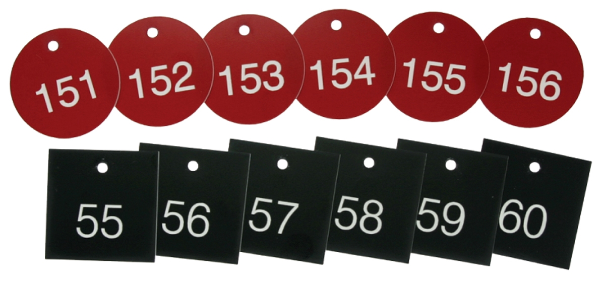 ABS Plastic Numbered Tags Rectangle Key Tags ID Tags Number Disc with Hole 1-50, Red