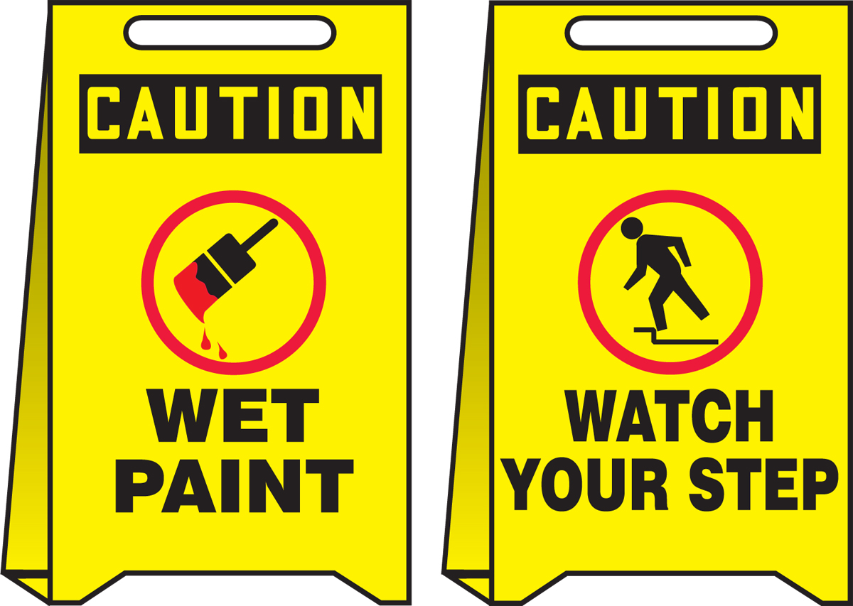 Keep wet floors as they. Wet Paint sign. Caution Lane keep Clear Paint on Floor.