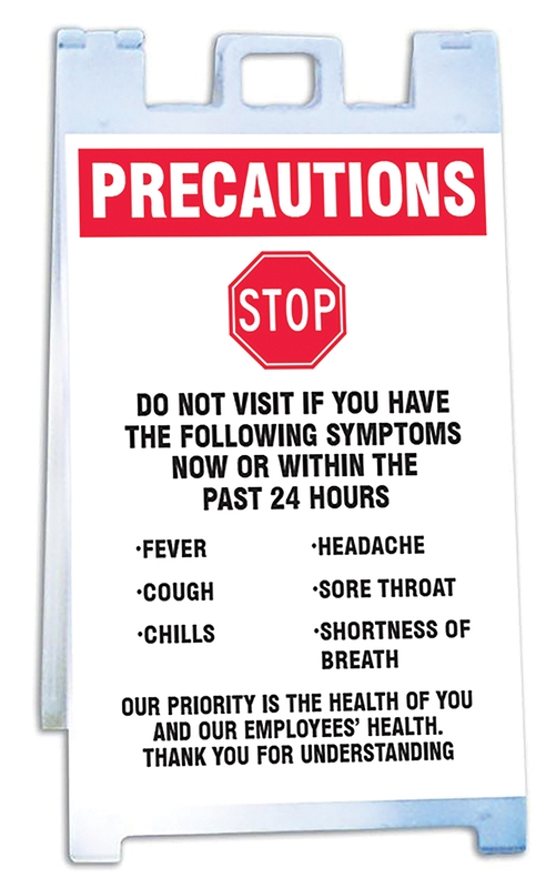 Fold-Ups® Barricade Sign: Precautions Stop Do Not Visit If You Have The Following Symptoms Now Or Within The Past 24 Hours ...