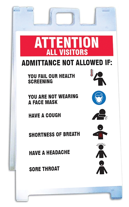 Fold-Ups® Barricade Sign: Attention All Visitors Admittance Not Allowed If: You Fail Our Health Screening You Are Not Wearing A Mask Have A Cough ...