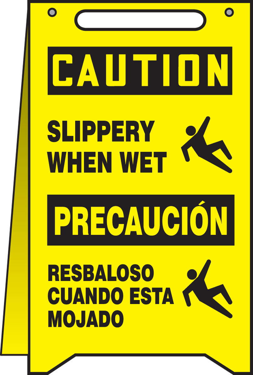 Plant & Facility, Header: CAUTION/PRECAUCIÓN, Legend: CAUTION SLIPPERY WHEN WET