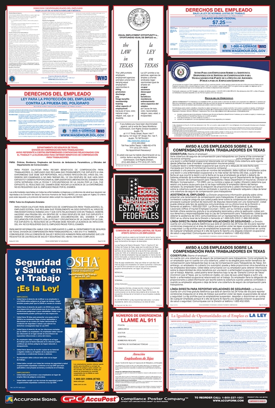 Combo State, Federal & OSHA Labor Law Spanish Language Posters