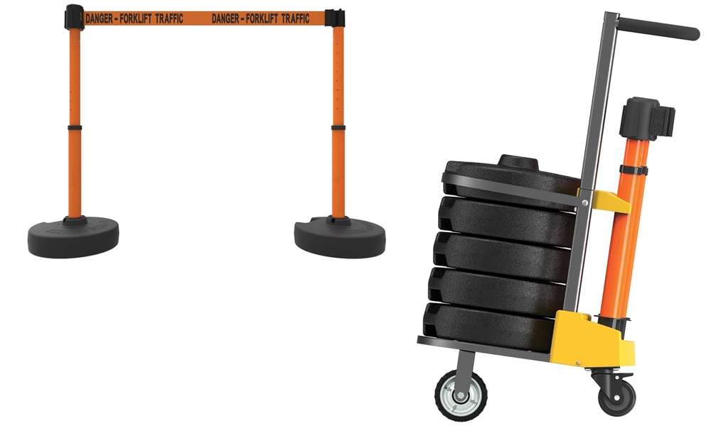 Mobile Banner Stake Stanchion Cart: Orange Belt