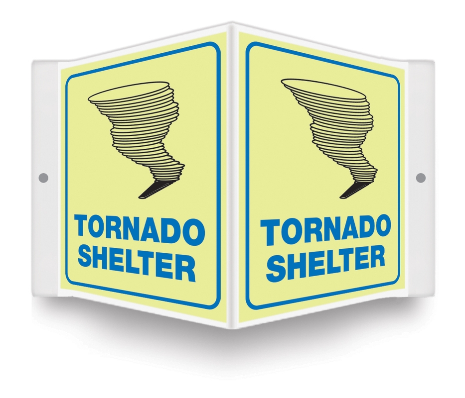 Safety Sign, Legend: TORNADO SHELTER W/GRAPHIC (GLOW)