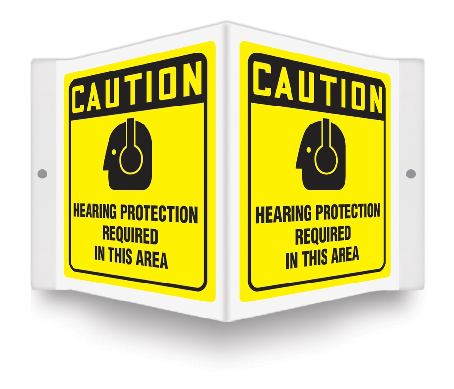 Safety Sign, Header: CAUTION, Legend: HEARING PROTECTION REQUIRED IN THIS AREA