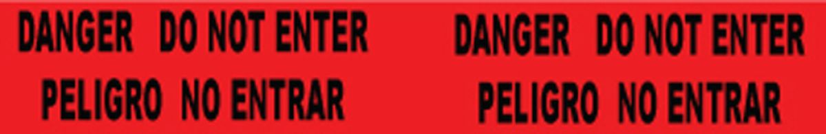 TAPE, BARRICADE, DANGER DO NOT ENTER, BILINGUAL, BLACK ON RED 3IN X 1000FT
