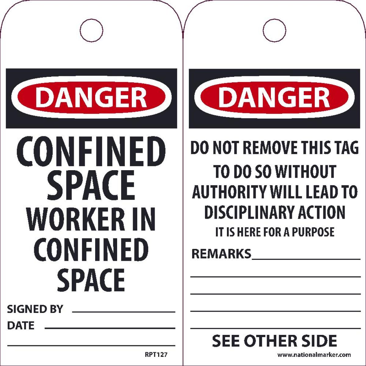 DANGER CONFINED SPACE WORKER IN CONFINED SPACE TAG
