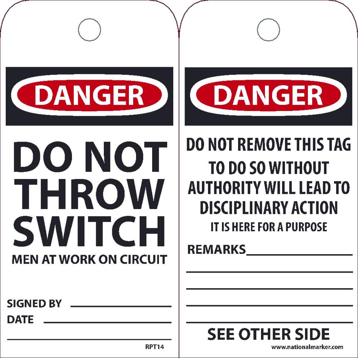 DANGER DO NOT THROW SWITCH MEN AT WORK ON CIRCUIT TAG