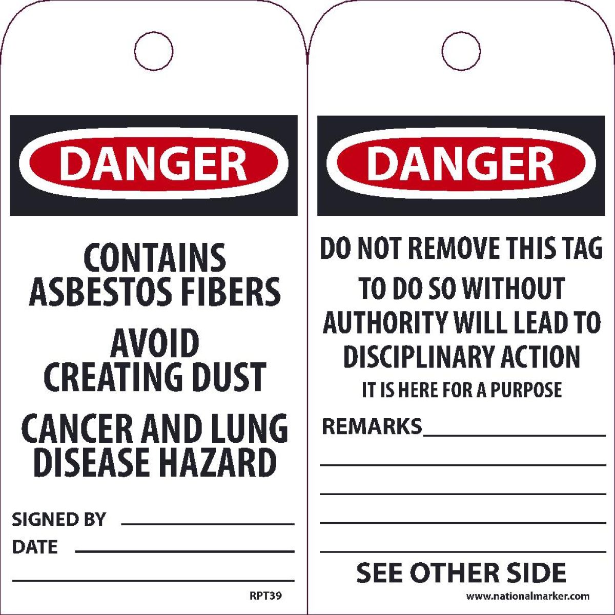 DANGER CONTAINS ASBESTOS FIBERS TAG