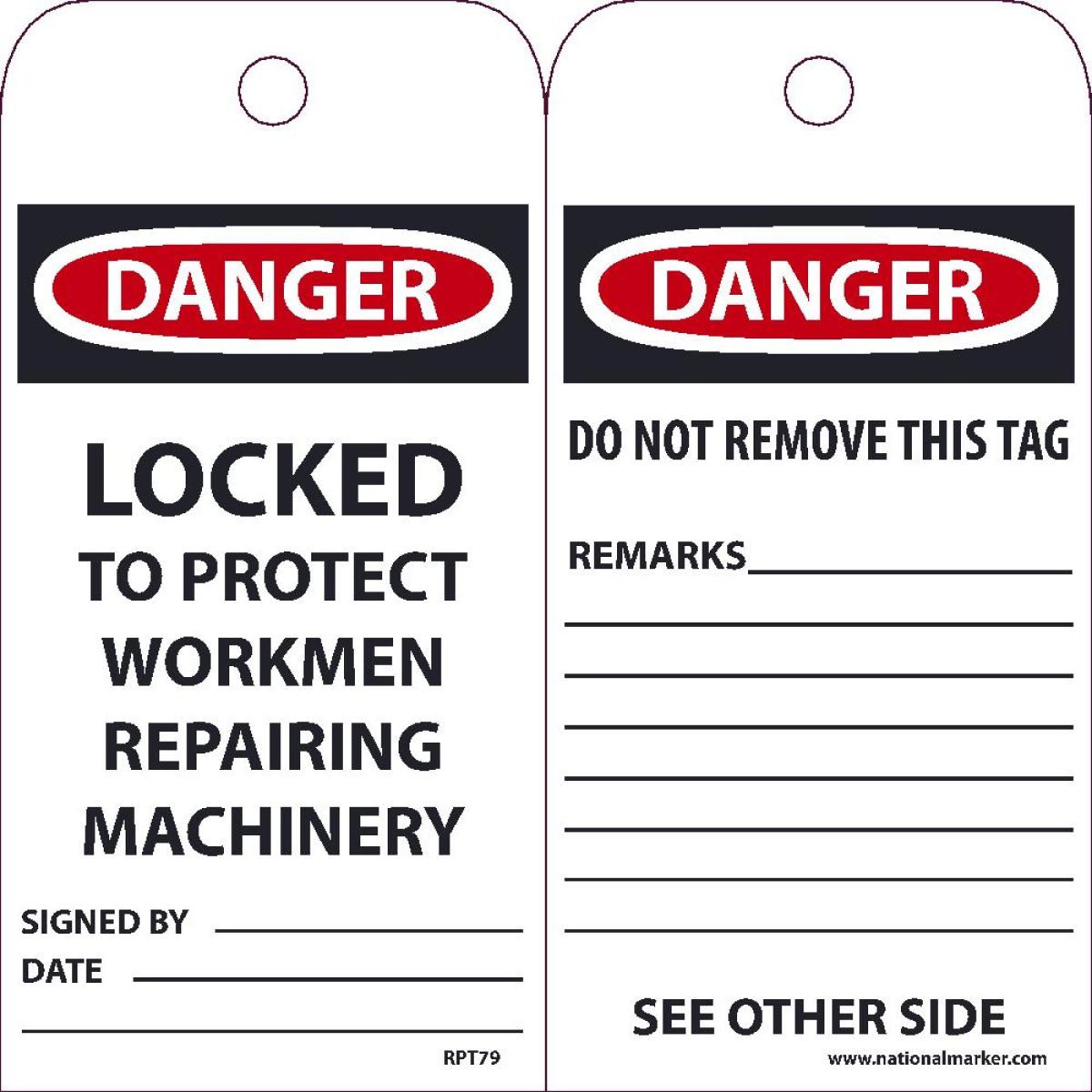 DANGER LOCKED TO PROTECT WORKMEN REPAIRING MACHINERY TAG