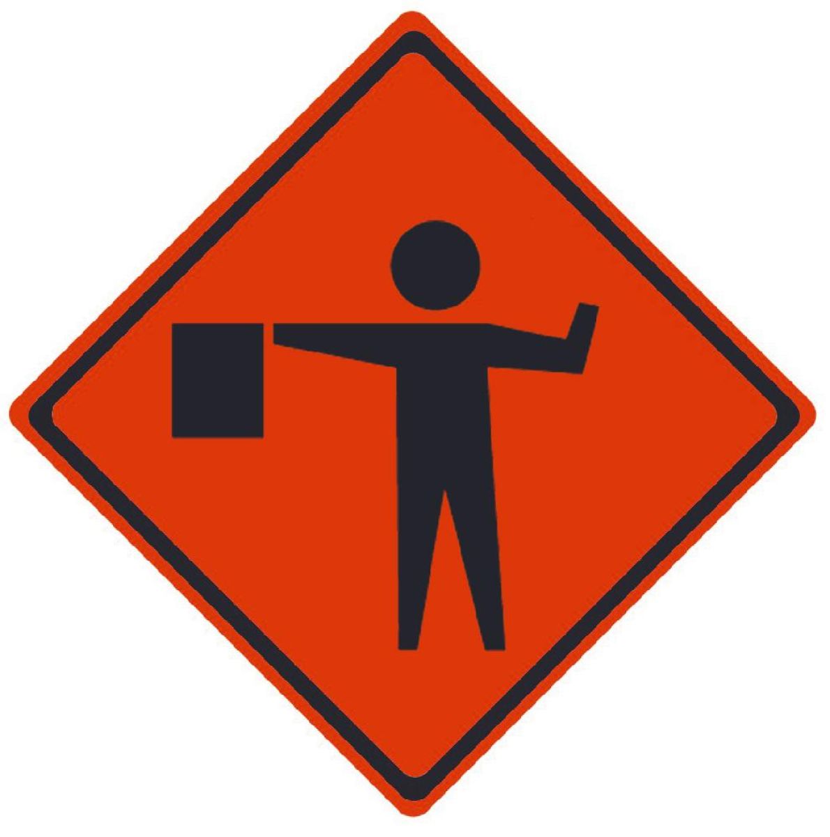 REFLECTIVE ROLL-UP FLAGGER AHEAD SIGN