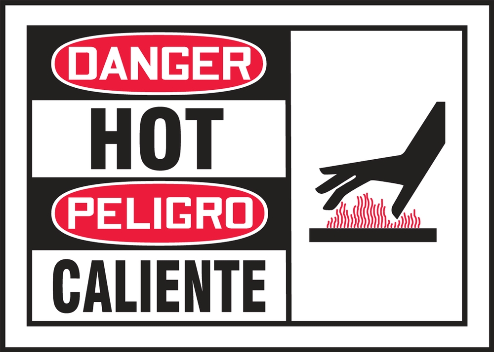 Bilingual OSHA Danger Safety Label: Hot