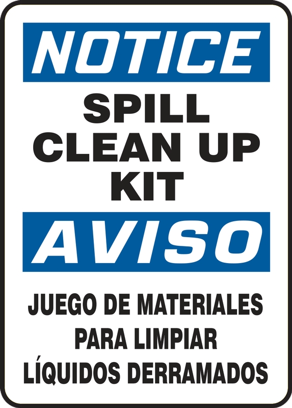 Spanish Bilingual OSHA Notice Safety Sign: Spill Clean Up Kit