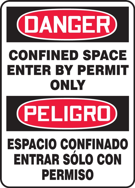 Accuform SBMCSP133VA Aluminum Spanish Bilingual Sign Red/Black on White 10 Length x 7 Width LegendDANGER CONFINED SPACE ENTER BY PERMIT ONLY/PELIGRO ESPACIO CERRADO ENTRADA SOLO CON PERMISO 