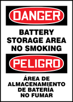 DANGER BATTERY STORAGE AREA NO SMOKING (BILINGUAL SPANISH)