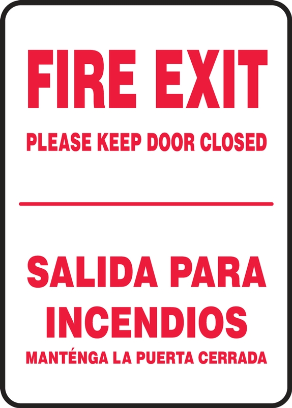 Safety Sign, Header: FIRE EXIT, Legend: PLEASE KEEP DOOR CLOSED (BILINGUAL)