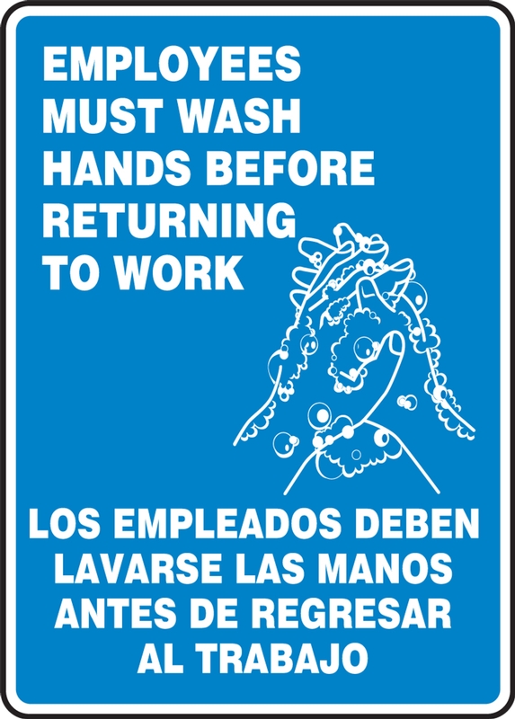EMPLOYEES MUST WASH HANDS BEFORE RETURNING TO WORK (W/GRAPHIC) (BILINGUAL)