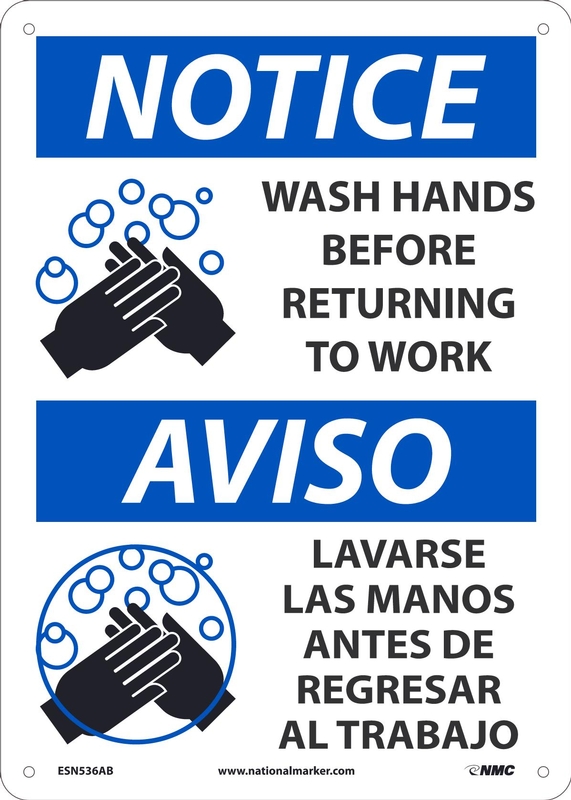 OSHA NOTICE Bilingual Safety Sign: Wash Hands Before Returning to Work