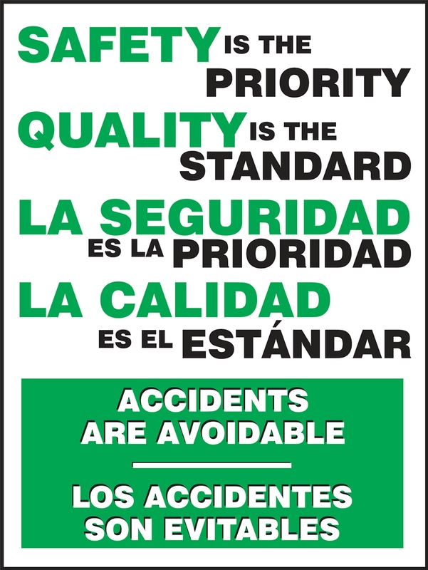 Motivation Product, Legend: SAFETY IS THE PRIORITY QUALITY IS THE STANDARD (BILINGUAL)