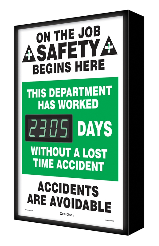 Backlit Digi-Day® 3 Electronic Scoreboards: This Department Has Worked _ Days Without A Lost Time Accident