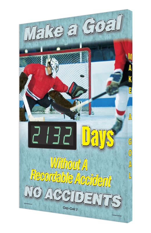 Digi-Day® 3 Electronic Scoreboards: Make A Goal - _ Days Without A Recordable Accident - No Accidents