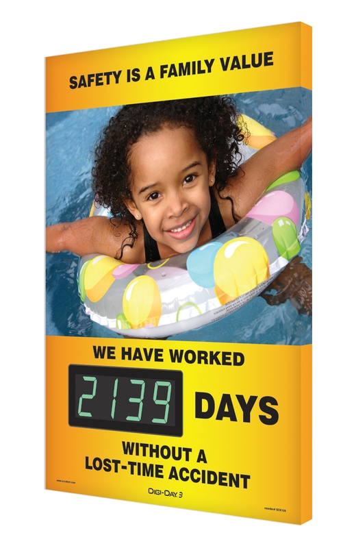 Digi-Day® 3 Electronic Scoreboards: Safety Is A Family Value (Summer Theme) - We Have Worked _ Days Without A Lost Time Accident