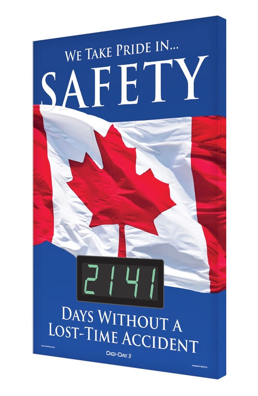 Digi-Day® 3 Electronic Scoreboards: We Take Pride In Safety - _Days Without A Lost Time Accident (Canadian)
