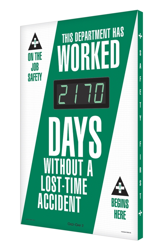 Digi-Day® 3 Electronic Safety Scoreboards: This Department Has Worked _ Days Without A Lost Time Accident