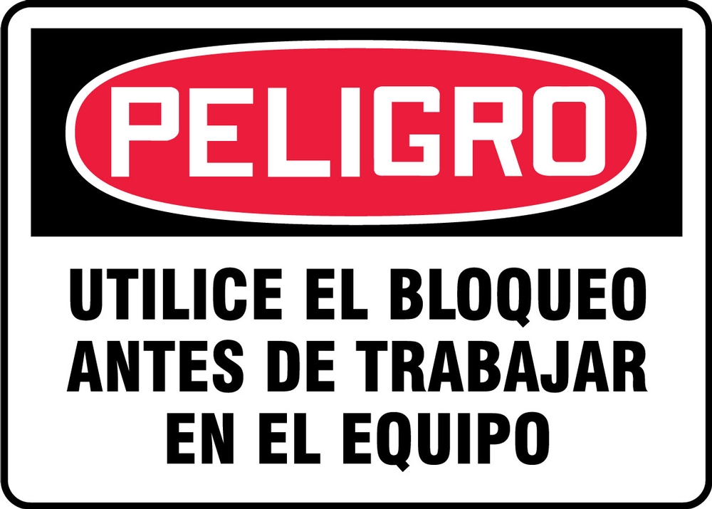 Safety Sign, Header: DANGER, Legend: DANGER USE LOCKOUT BEFORE WORKING ON EQUIPMENT